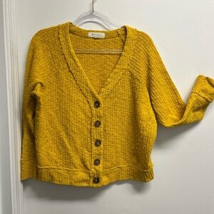 Mustard Yellow Knubby Textured Button-Up Women's Sweater